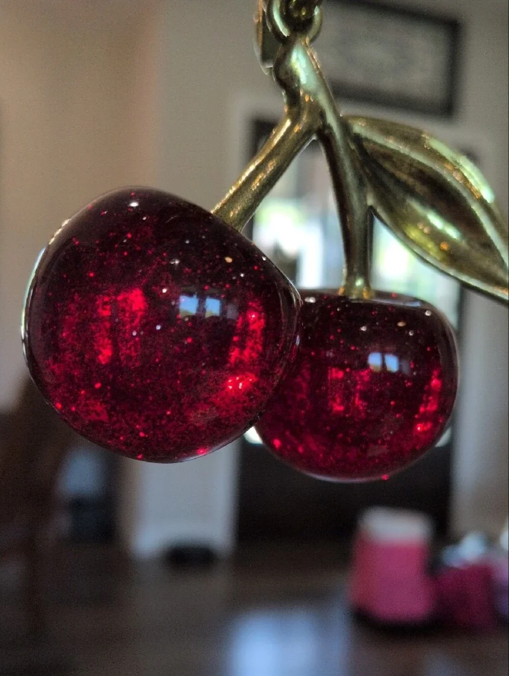 Coach Gold-Tone Keychain with Pink Glitter Cherry Charms